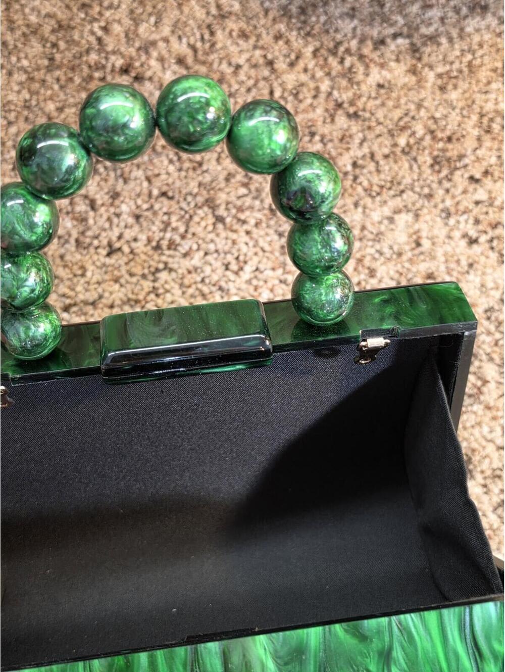 Trendy Green Acrylic Box Clutch with Beaded Handle - Picture 6 of 6